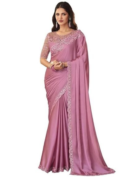 Women's And Girls Embroidery Lace & Sequence Embroidery Chiffon Saree With Unstitched Blouse Piece