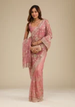 Pink Zariwork Tissue Saree - Image 4
